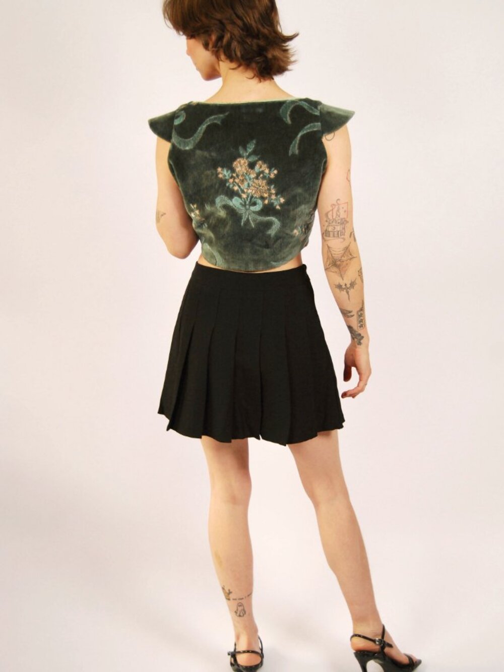 60s Queen Anne Velvet Corset (M) medium green vintage top regency renaissance - Picture 3 of 7
